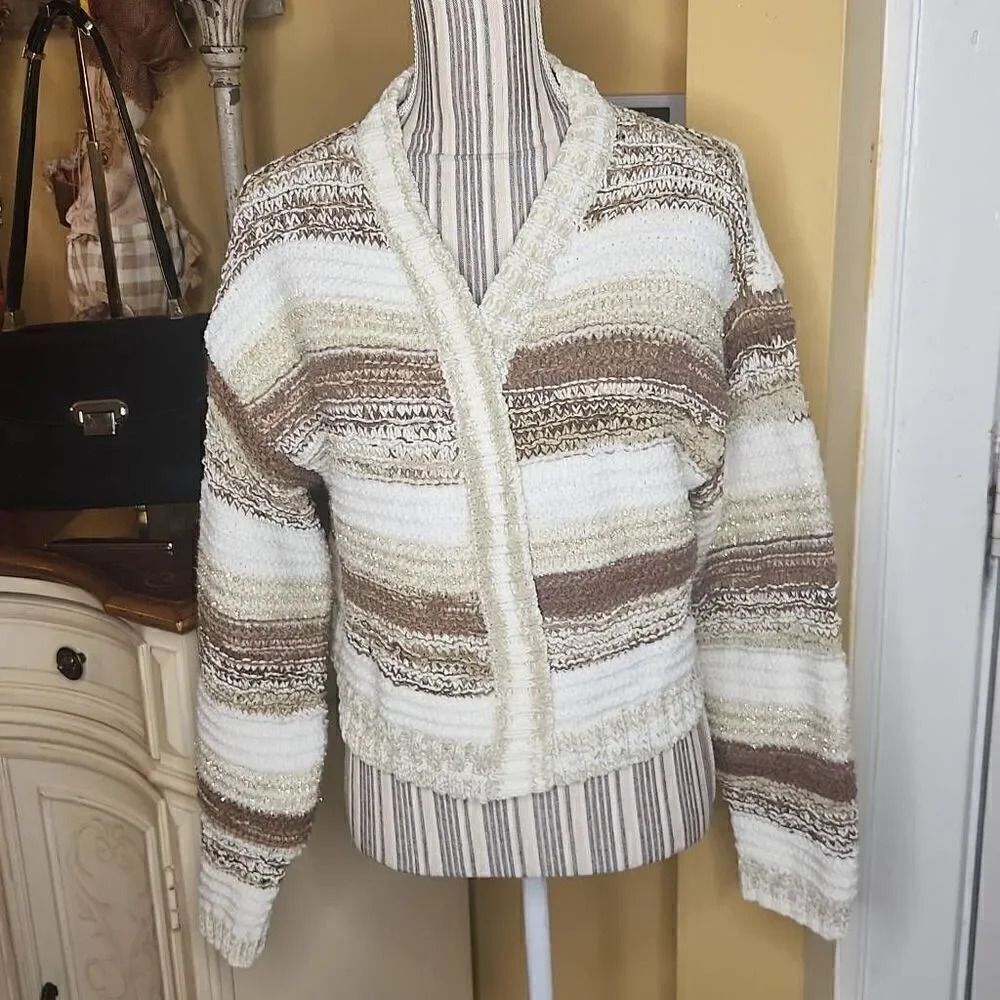 Wild fable open cardigan neutral wool blend sweater women's size M